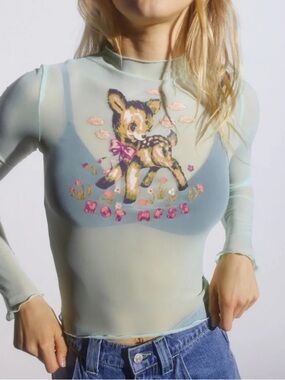 Urban Outfitters “Hot Mess" Y2K 90s Baby Deer Teagan Mesh Top Size Medium